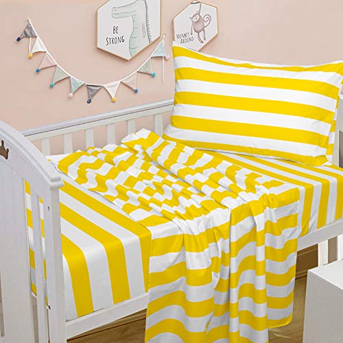 NTBAY Toddler Microfiber Sheet Set, 3 Piece, Yellow and White Stripe