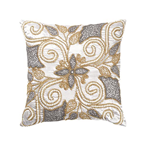 Hand Beaded Decorative Pillow Cover, Handmade Cushion Cover By Skilled Artisans, A Beautiful And Elegant Accessory To Dress Up Your Couch, Sofa And Bed - Only Cover - 16X16 Inch 2 Pack - Gold Gunmetal #TOP6