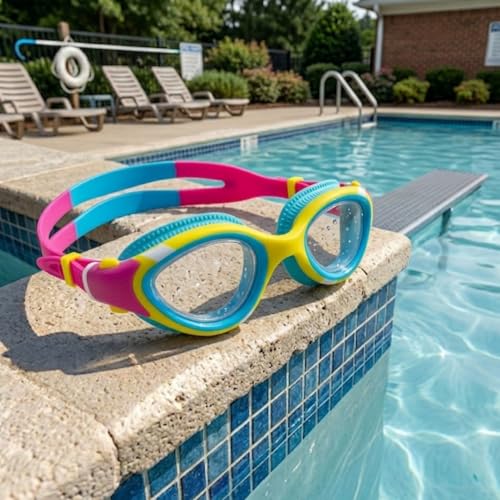 Image of BURNLAB Swimming Goggles for Kids, Clear Vision Pool Goggles for Boys & Girls, Easy Adjustable Strap (Blue and Yellow)