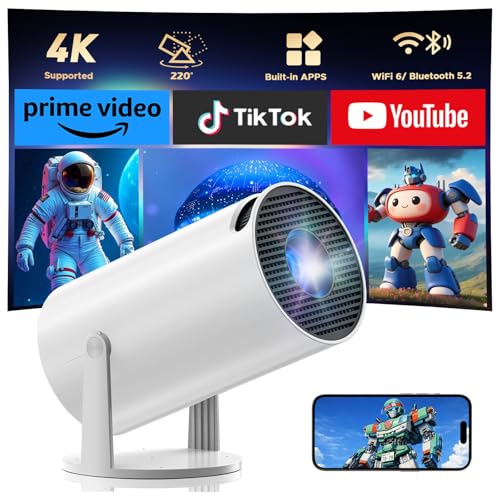 Portable projector with WiFi and Bluetooth, Mini projector supported 4K 1080P, Android 11.0 Movie projector for Home/Theater/Outdoor/Camping/Smartphone