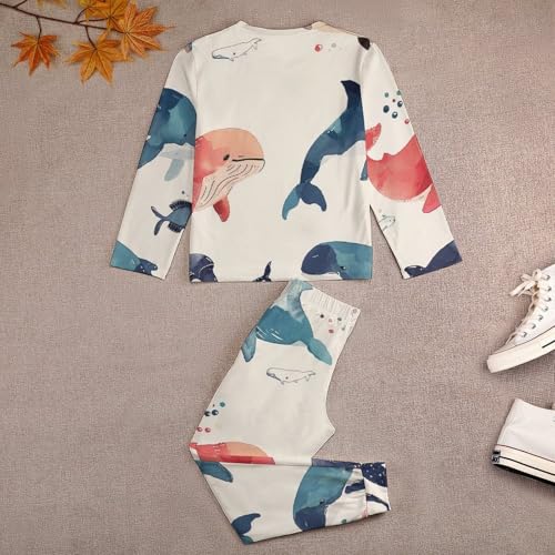 Cute Funny Marine AnimalsChildren's Pajama Set Round Neck Long Sleeve Top + Pants Two-piece Set120CM3