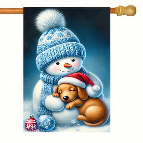 Image of BlissYard Garden Flag Dachshund Snowman Winter 12x18 Inch Polyester