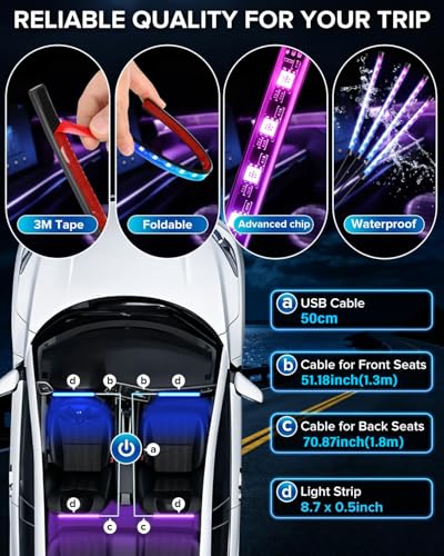 Image of Car Interior LED Lights, 12V RGB Under Dash Footwell Ambient Lighting Kit