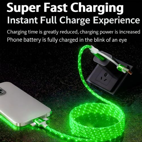 Image of AYI Green Starry Sky USB Charging Cable Cross Edition, 6-in-1 Multi Charger Cord 39in, Glowing LED Data Sync Wire, Tangle-Free PVC, Smart Trickle Charge Chip, Compatible with Virtually All Devices.