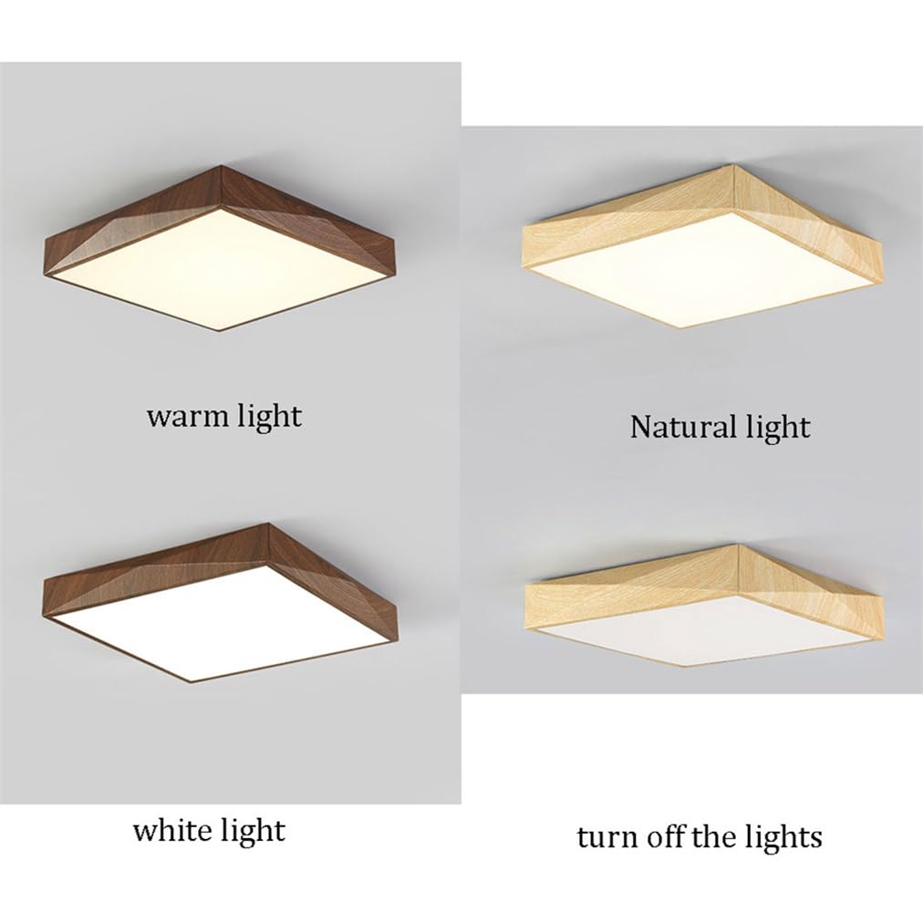 Plafonnier LED Encastré Avec Abat-jour En Similibois, Luminaire Carré En Acrylique, 1 Lot De 55 Cm, 48 W, Intensité Variable Et 3 000 K, 4 500 K, 6 000 K, 3 Couleurs Au Choix, Pour Cuisine