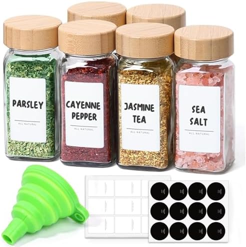 ComSaf 4 oz 6Pcs Glass Spice Jars with Label, Empty Spice Contain...