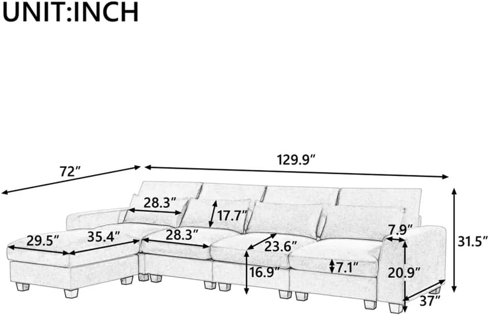 Sectional Sofa,Convertible Couch with Reversible Chaise,Large L-Shape Filled(E)