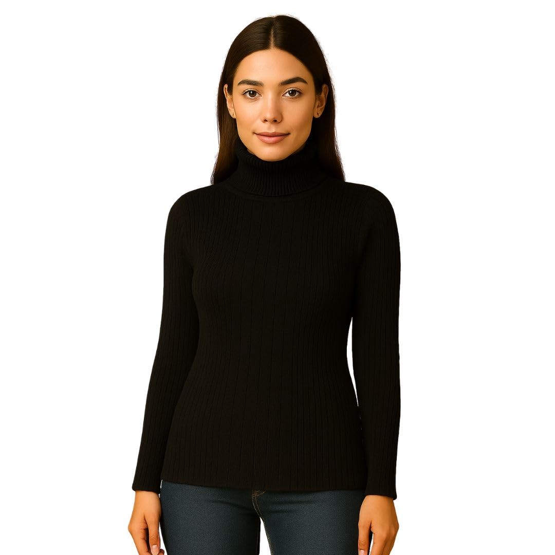 Free Size Thin/Warm and Cozy Body Hug Stylish Winter Thermal for Layering Highneck/Turtleneck Rib Knit skivi/Pullover for Women-image-33