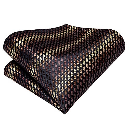 Image of Hi-Tie Black and Brown Striped Ties Men Woven Formal Necktie Lapel Pin Pocket Square Cufflinks Sets Formal Business Wedding