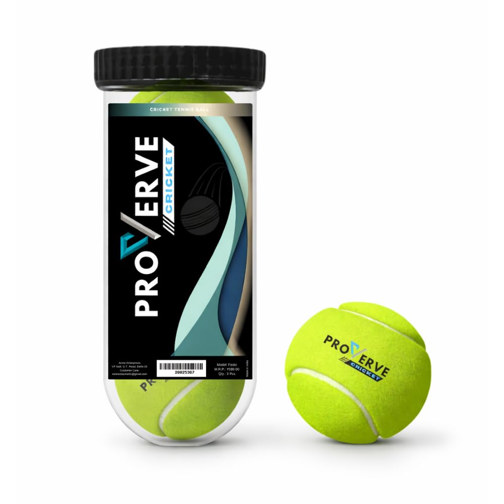 PROVERVE Cricket Tennis Ball Professional with Jar for Cricket Tournament, Premium Performance High Bounce Rubber Ball (Pack of 3)