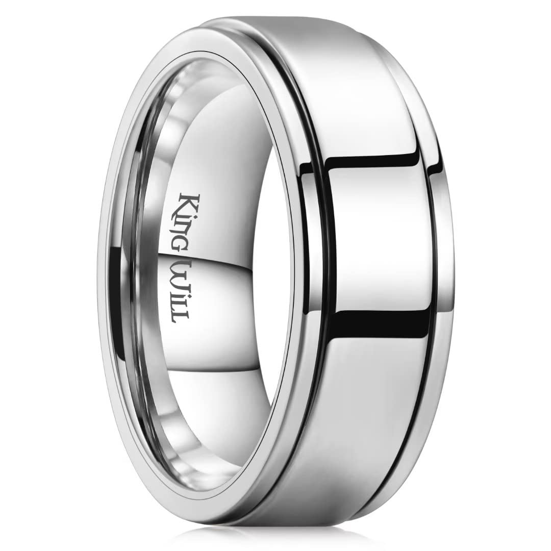 King Will 316L Stainless Steel Spinner Ring for Men Women-8mm Black/Silver/Gold Stress Anxiety Relief Fidget Ring Multiple Styles Wedding Band Comfort