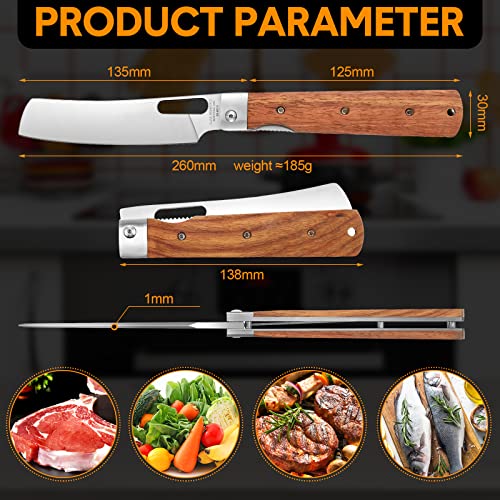 Lasnten 2 Sets Folding Chef Knife 4.9 Inch 440A Stainless Steel Blade Peeling Utility Knife Sharp Portable Japanese Pocket Knife With Olive Wood Handle For Outdoor Camping Cooking Kitchen Bbq Fishing #TOP1