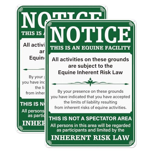 Anobell 2 Pack Equine Liability Sign 10 × 14 Inch Rust Free Waterproof Aluminum Equine Activity Warning Signs for Racecourse Horse Arena Barn Stable Ranch Farm Outdoor