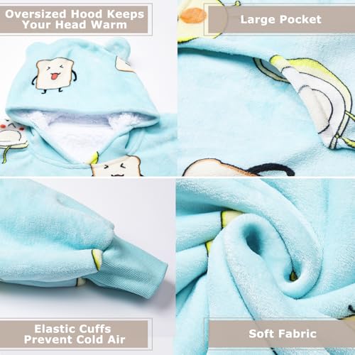 THREE POODLE Wearable Blanket Hoodie, Oversized Long Sherpa Sweatshirt Blanket for Adults Women Men, Warm Cozy Hooded Blanket, Gifts for Mom Girlfriend