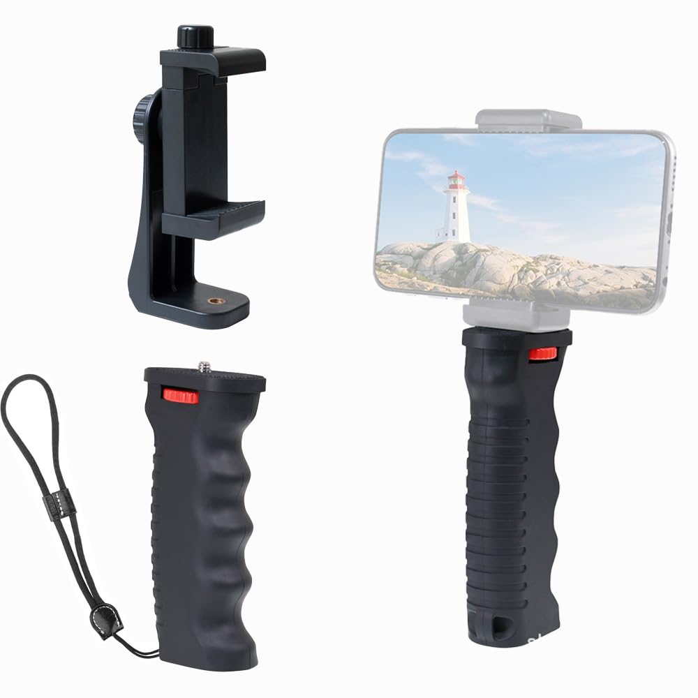 WELYOK Phone Vlogging Holder with Anti-Lost Strap,Cell Phone Camera Handle Grip Stabilizer for Mic/Flash Light