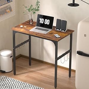 VECELO Water Proof Writing Work Adjustable Feet Computer Desk for Small Space/Home Office/Dormitory, 32 Inch, Rusic Brown