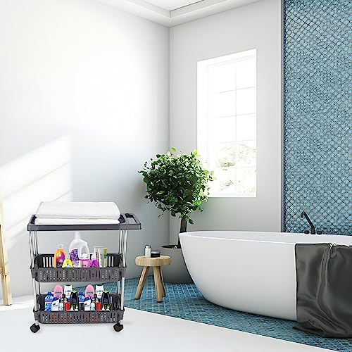 Image of Rasvesh Plastic-Stainless Steel Fruit & Vegetable 2+1 Stand Kitchen Trolley | Fruit Basket | Vegetable Basket | Onion Potato Rack for Kitchen | Vegetable Stand for Kitchen (2+1 Layer Rack)