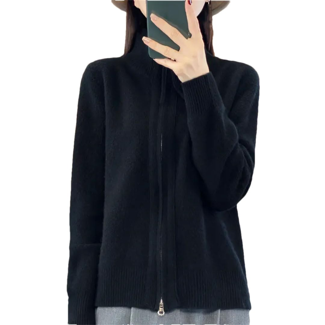 Alloaone Cárdigan De Lana con Cremallera para Mujer, Suéter De Punto con Cuello Alto