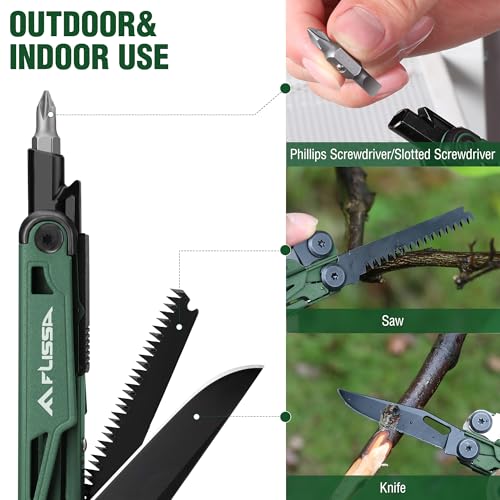 FLISSA Multitool, 15-in-1 Multi Tool Pocket Knife with Sheath, Stainless Steel EDC Multitool Pliers for Men, All-in-One Tools for Camping, Fishing, Survival - Thumbnail 5