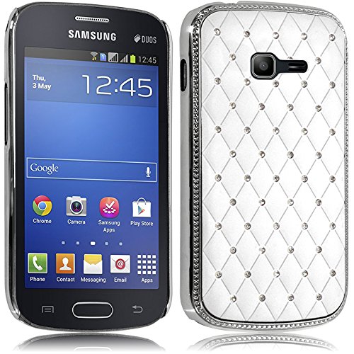 Seluxion   Carcasa rígida para Samsung Galaxy Trend Lite (incluye protector de pantalla), diseño de diamantes, color blanco