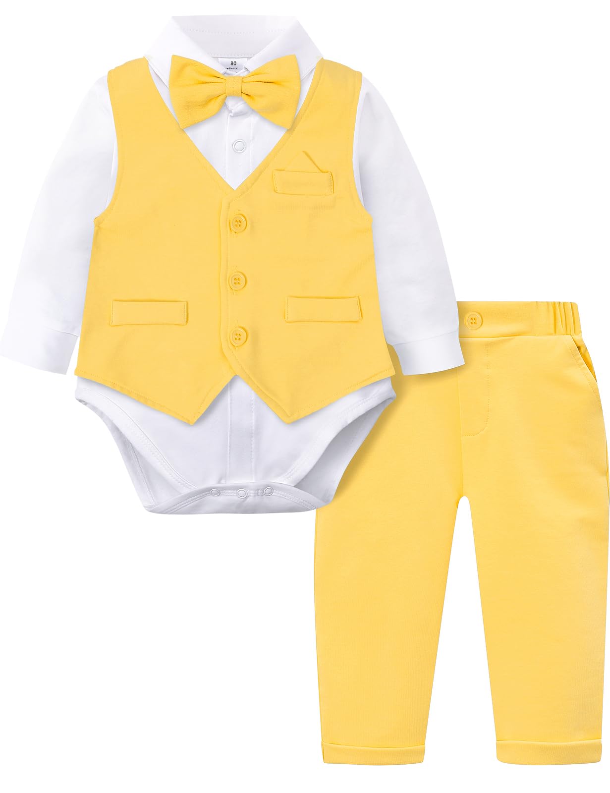 A&amp;J DESIGN 4Pcs Baby Boy Suits Dress Outfit Shirt Pants Bowtie Vest Set 3-18M