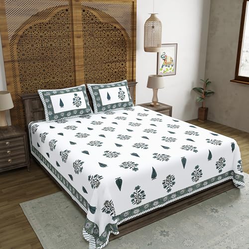 Image of BLOCKS OF INDIA Hand Block Printed 200 TC Cotton King Size Bedsheet | Grey Rose