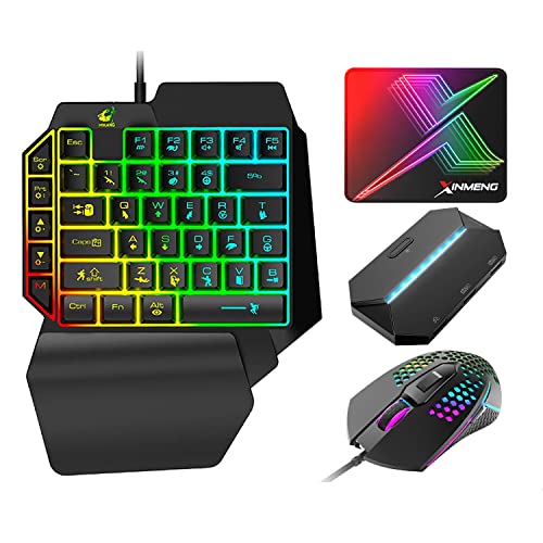 Teclado para Juegos con Cable Sensación mecánica Arco Iris retroiluminado+Ratón USB Ultraligero para Juegos+Convertidor con retroiluminación LED para Nintendo Switch/Xbox/PS4/PC+Alfombrilla de ratón Cover