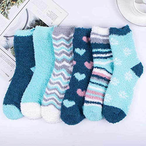 Image of Toes Home Fuzzy Socks for Women, 6 Pairs Cozy Winter Fluffy Slipper Socks