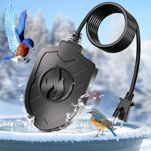 Jvgoo 100W Bird Bath Heater, Birdbath Heaters for Outdoor Bird Bath Water Heater in Winter Submersible Thermostat Control, Heated Bird Bath Deicer for Outside Bird Chicken Poultry Livestock (Black)
