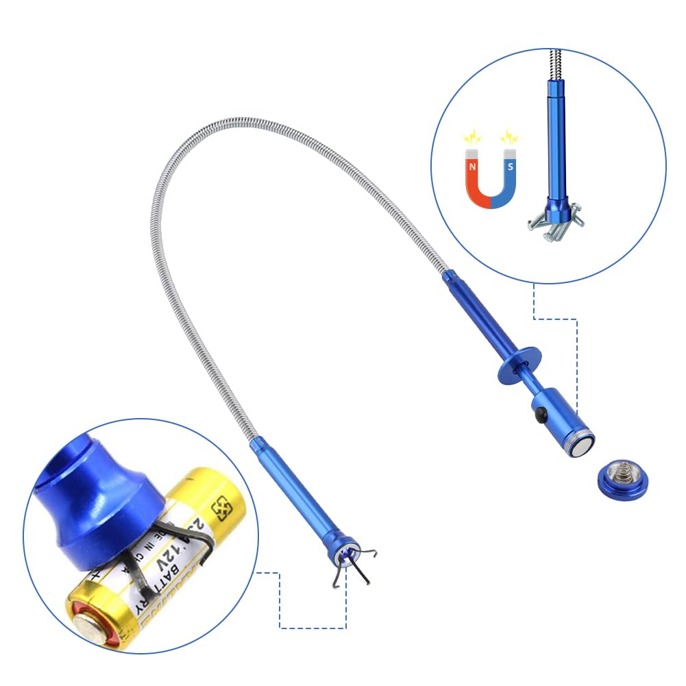 Herramienta de recogida de garra flexible, recogida de imán retráctil de aleación de 4 garras con iluminación LED Herramientas de limpieza de drenaje Recogedor de basura Herramienta de recogida