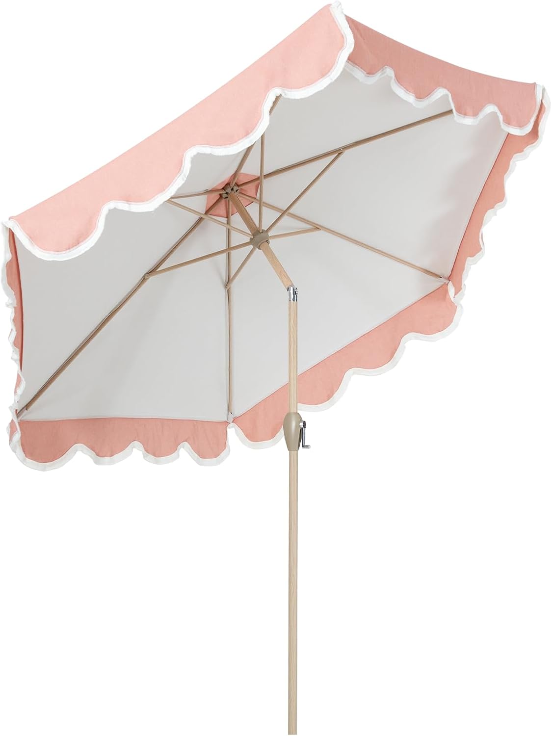Tempera 9ft Scalloped Patio Umbrellas with Fringe, Market Umbrellas with Water-Resistant and Fade Resistant Canopy, 1.5" Wood Pole & Button Tilt.