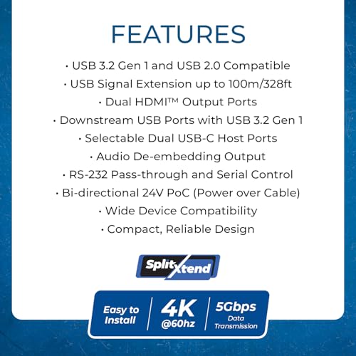 OREI USB Cat6 Extender, 2X Dual USB-C RS-232 Two-Way PoC Audio De-embedding by OREI - Used condition - Image 8