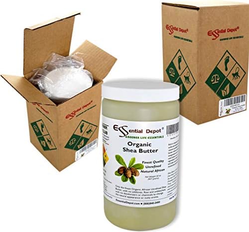 Essential Depot Shea Butter - 32 oz. - 2 lbs - Organic - Unrefined - In resealable safety sealed HDPE Jar