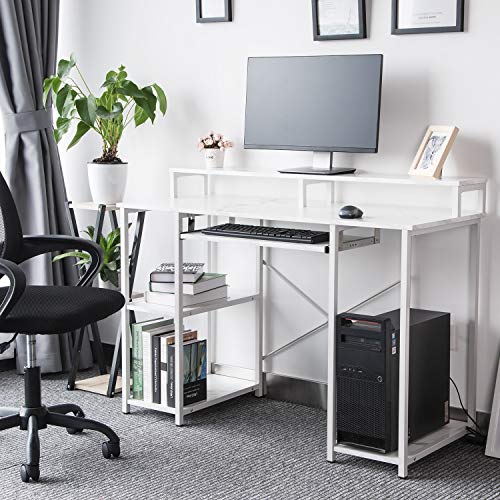 Image of TOPSKY Compact Computer Desk with Storage Shelves /Keyboard Tray /Monitor Stand Study Table for Home Office (White Marble Texture., 46.5 * 19 inch)