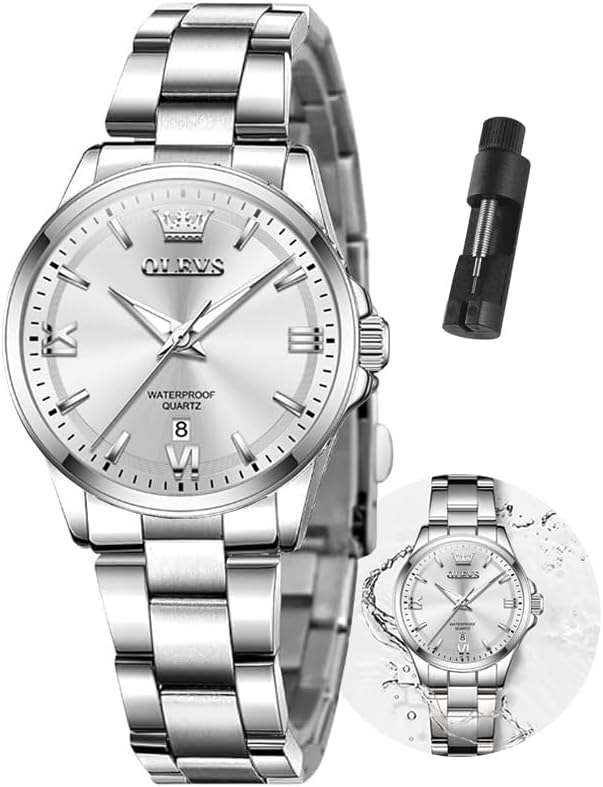 Gold Watches for Women Classic Stainless Steel Waterproof Womens Wrist Watch Small Face Ladies Watches with Day Date Analog Quartz Dress Women's Watch Casual Gold Silver Black Dial Female Watch