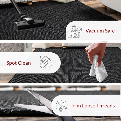 image for nuLOOM 10x14 Rigo Jute Hand Woven Area Rug, Black, Solid Farmhouse Des