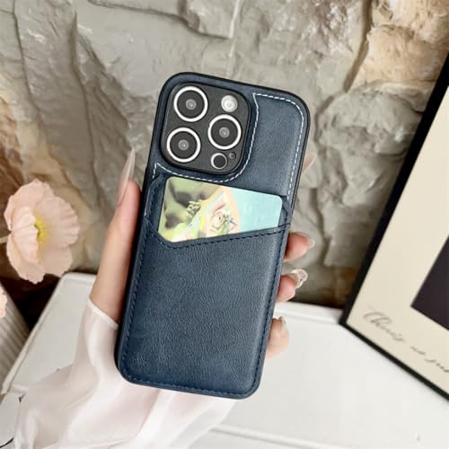 Étui portefeuille magnétique iPhone 15 pliable cuir bleu marine avec clapet
