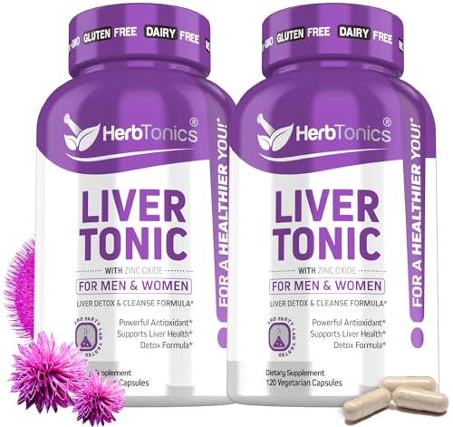 Herbtonics Liver Cleanse Detox & Repair Formula - 20+ Herbs: Milk Thistle, Artichoke Extract, Silymarin & Dandelion - Supports Liver Health & Function - 240 Vegan Capsules