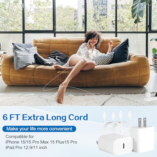 iPhone 17 16 Pro Charger Fast Charging,2Pack 20W Quick USB C Charger Block Type C Chargers Fast Charging,6FT USBC Charging Cable Cord for iPhone 17 Pro/17 ProMax/17 Air/16/16 ProMax/16e/15 Pro/15 Plus by WILLTOP - Image 7