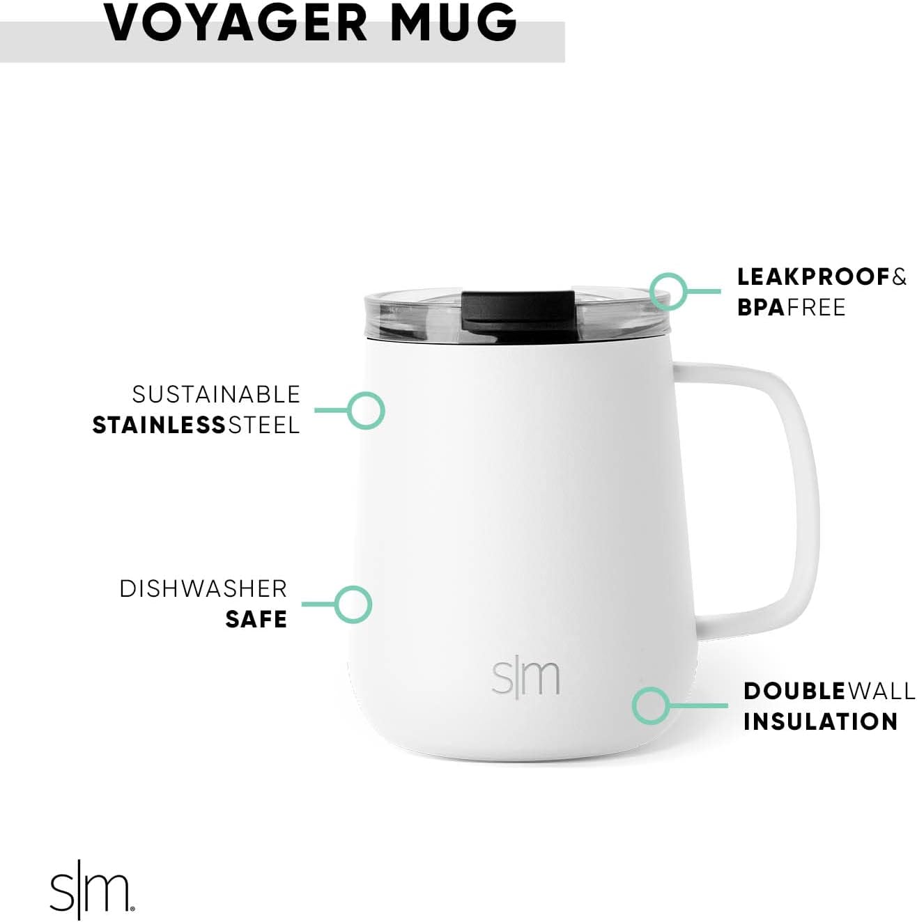Simple Modern Travel Coffee Mug with Lid and Handle | Reusable Insulated Stainless Steel Coffee Tumbler Tea Cup | Gifts for Women Men Him Her | Voyager Collection | 12oz | Winter White - Image 2