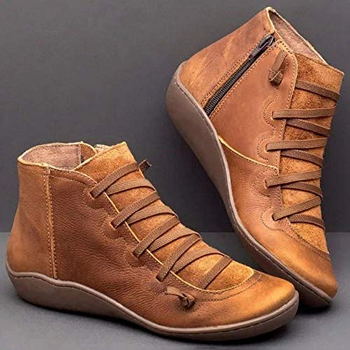 Bota feminina YOJINKE com suporte de arco e cadarço lateral com zíper no tornozelo, bota de couro de