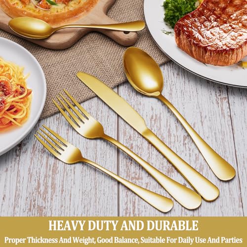 Image of 40 Pcs Gold Silverware Set Service for 8, Premium Stainless Steel Flatware Set, Cutlery Utensil Set, Durable Home Kitchen Eating Tableware Set, Include Fork Knife Spoon Set, Dishwasher Safe