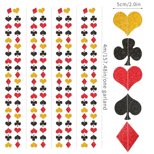 Image of Red-Black Gold Casino Party-Decorations Streamers-Garland - 52ft Poker Theme Hanging Paper Banner,Adults Game Night Birthday Wedding Bachelorette Decor Hugfond