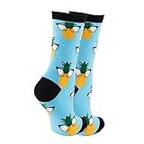 NEVSNEV Women Colorful Patterned Fashion Crew Socks canada Pizza PineappleEmoji (Pineapple)