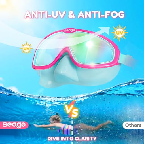 Image of Seago Kids Swim Goggles 2 Pack for 3-12, Anti-Fog Clear View,Toddler Goggles with Nose Cover Swimming Goggles