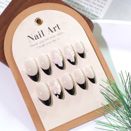 Image of Secret Lives Simple French-Style Press On Nails - 2D Flower Wearable Artificial Nail