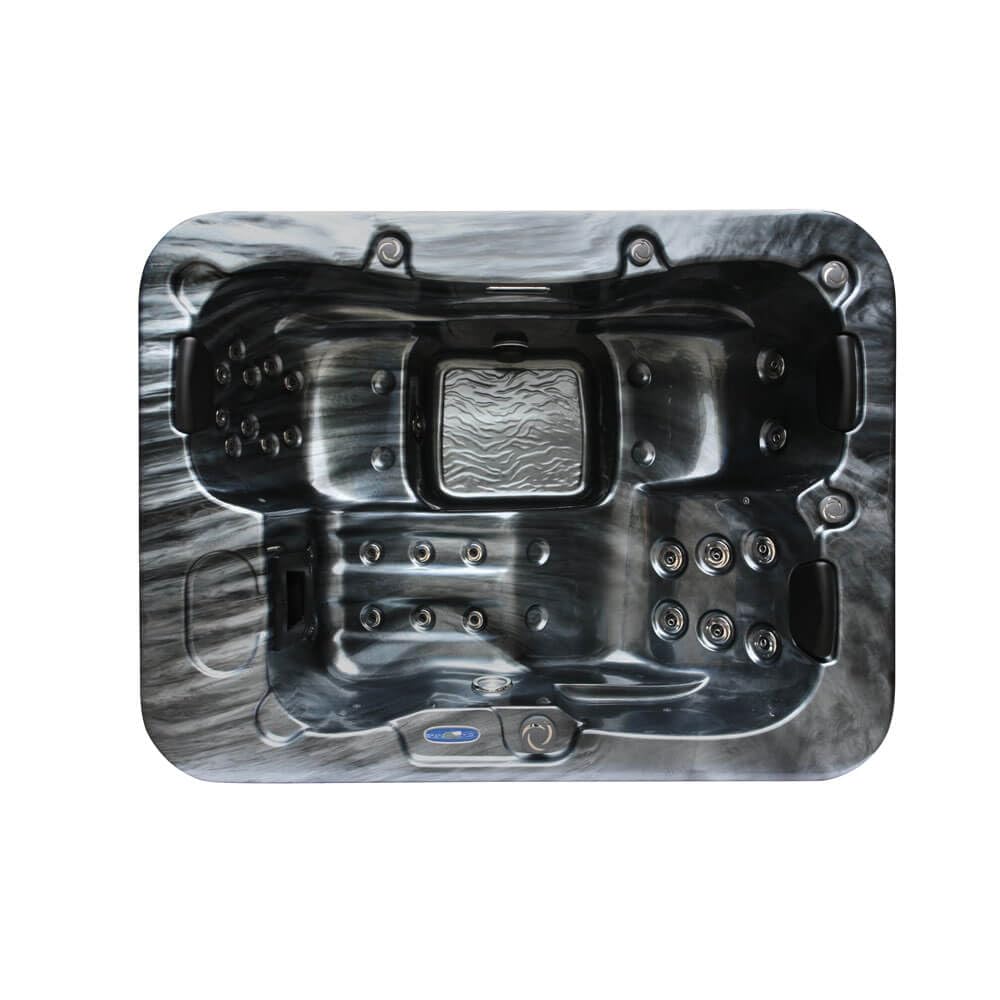 Home Deluxe - Bañera de hidromasaje Exterior - Peldaños y Cubierta térmica de MÁRMOL Negro Plus - Dimensiones 210 x 160 x 85 cm - Incluye calefacción, 27 Jets de Masaje y 9 Fuentes de luz I Bañera de