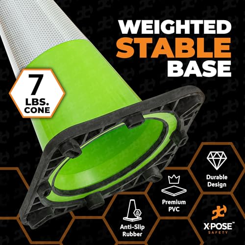 Image of Xpose Safety 28 inch Lime Green Traffic Cone Dual 6 inch & 4 inch Reflective Collar