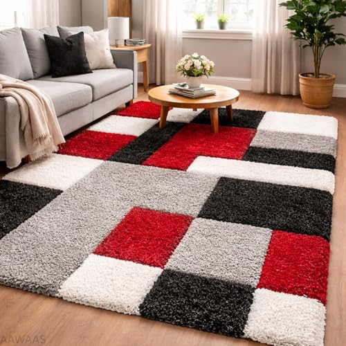 Image of 3D Shaggy Polyester Carpet Rug Runner Area Mats for Bedroom /Living Area /Home with Anti Slip Backing Soft /Fluffy Hight Pile - (3D Red B, 6x9 feet)