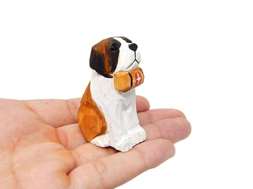 St. Bernard Dog Wooden Figurine - Hand-Carved Miniature Rescue Dog
